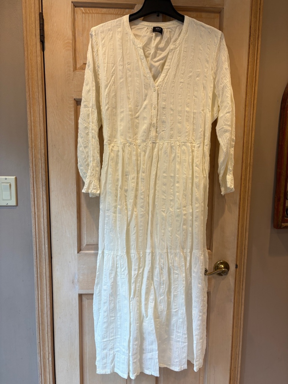 Able Cream Textured V-Neck Tiered Boho Maxi Dress 1X